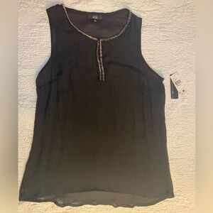 Women’s top by AGB. Black‎ sheer with beaded neckline. NWT. MSRP $46. Sz S.